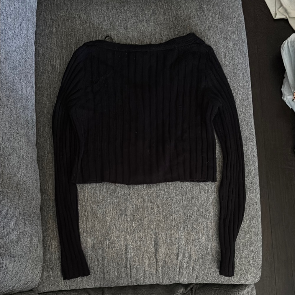 Black Ribbed Button-Up Sweater - Picture 2 of 3